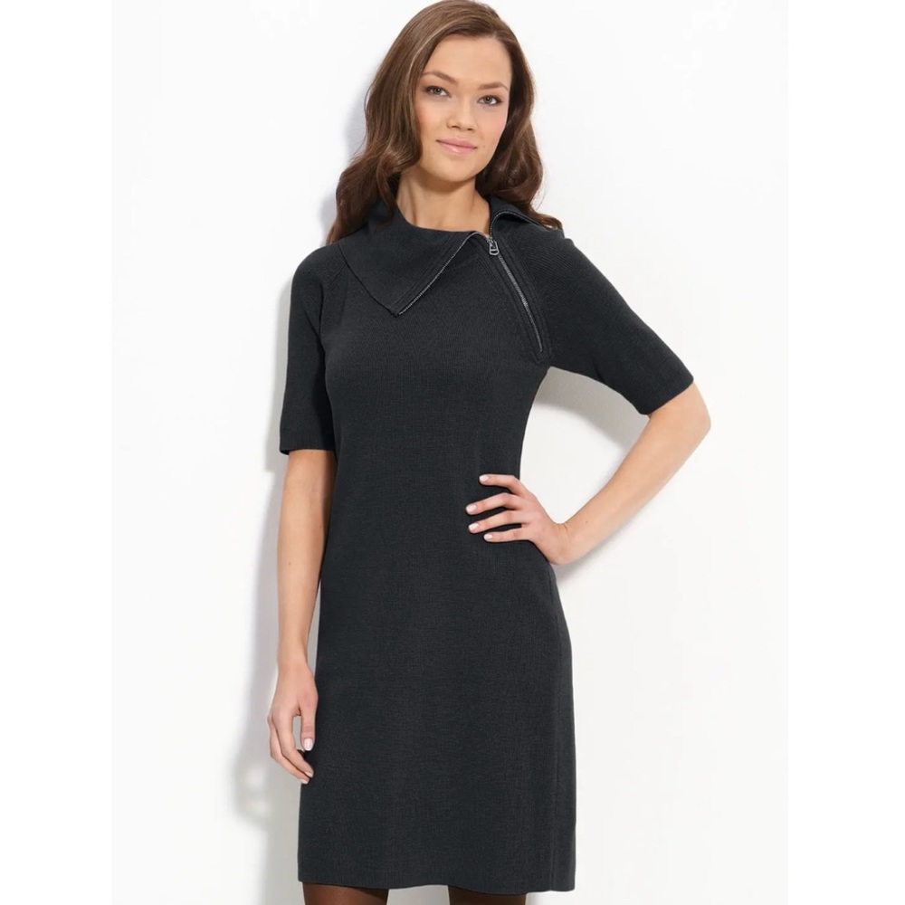 Calvin Klein Black Turtleneck Short Sleeve Sweater Dress Small Corporate Chic